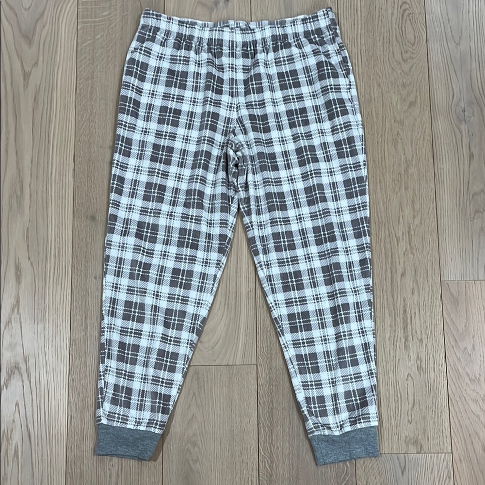 Cuddl Duds White and Gray Fleece Jogger Pajama Pants Size Women’s Large